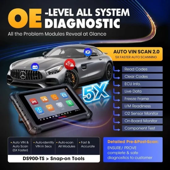 Autel MaxiDAS DS900TS Автодиагностика ,с вграден TPMS, български език, DOIP, CanFD, кодиране, 3г. ъпдейти, 47 ресет функции