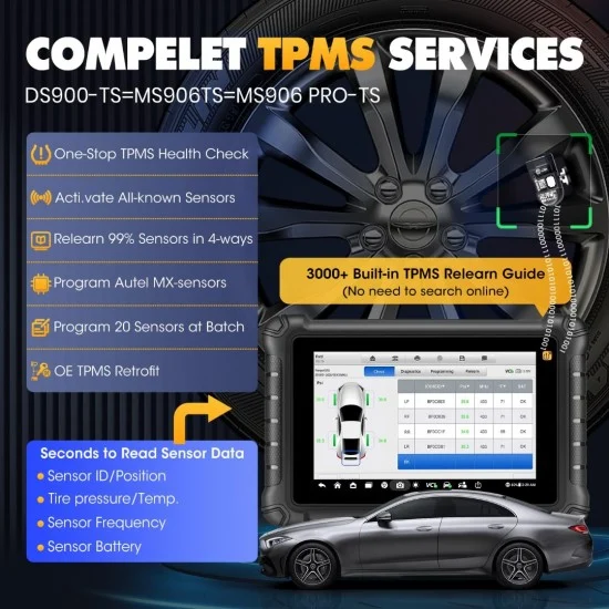 Autel MaxiDAS DS900TS Автодиагностика ,с вграден TPMS, български език, DOIP, CanFD, кодиране, 3г. ъпдейти, 47 ресет функции