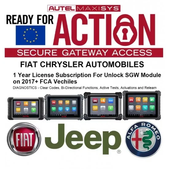 Пакет Autel FCA едногодишен достъп, FCA Security Gateway, Abarth, Alfa Romeo, Chrysler, Citroën, Dodge, DS, Fiat, Jeep, Lancia, Maserati, Opel, Peugeot, RAM