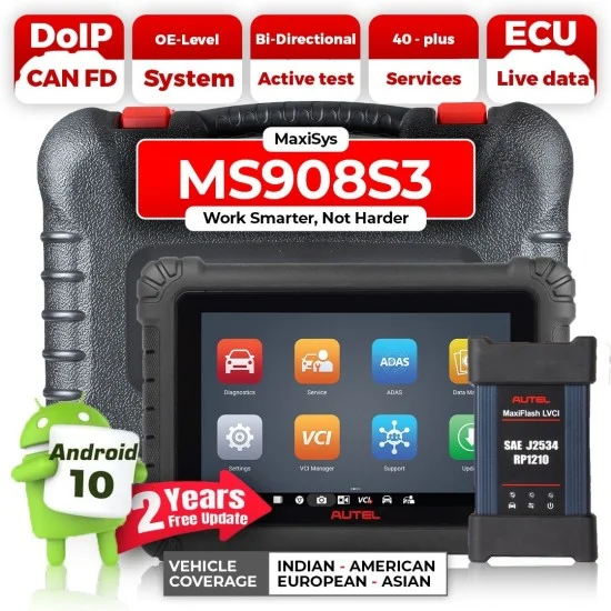 Професионална автодиагностика Autel MaxiSYS MS908S3, J2534, DOIP, CanFD, с онлайн програмиране, кодиране и включени 2г. ъпдейти, 47 ресет функции, FCA+подарък 2 часа обучение