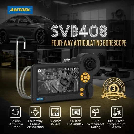 Камера видеоскоп Autool SVB408, 3.9мм с чупеща се глава на 360° в 4 посоки, 6 LED диода, 4.5 инчов HD дисплей
