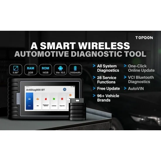 Професионална автодиагностика TOPDON ArtiDiag 800BT с 28 ресета и безплатни доживотни ъпдейти