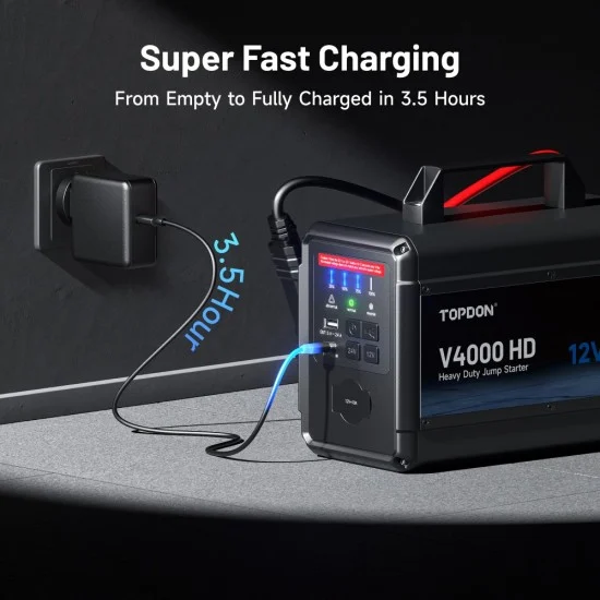Професионална Външна батерия, Jump Starter 12/24V за тежкотоварни и коли TOPDON V4000 HD, 64000 mAh, подходящ за двигатели до 16L