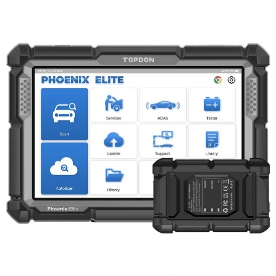 Професионална автодиагностика TOPDON Phoenix Elite, български език с онлайн програмиране, кодиране и включени 2г. ъпдейти, 41 ресет функции, адаптери, FCA+подарък 2 часа обучение