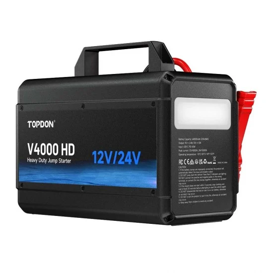 Професионална Външна батерия, Jump Starter 12/24V за тежкотоварни и коли TOPDON V4000 HD, 64000 mAh, подходящ за двигатели до 16L