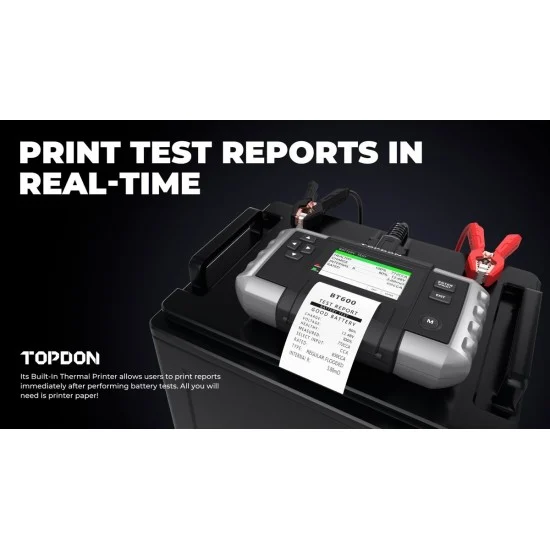 TOPDON BT600 12V – Професионален Тестер за Акумулатори с Вграден Принтер