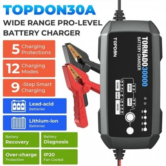 Професионално захранване  за програмиране 12/24V, Jump starter и Smart зарядно Topdon Tornado30000