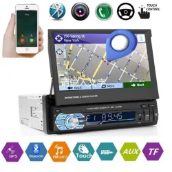 Мултимедия с вадещ се екран и Carplay, GPS + камера за задно виждане, Универсален, Bluetooth, FM, MP3, MP4, МР5 плейър
