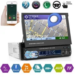 Мултимедия с вадещ се екран и Carplay, GPS + камера за задно виждане, Универсален, Bluetooth, FM, MP3, MP4, МР5 плейър