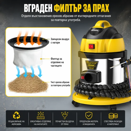 AUTOOL HTS558 – Машина за почистване на нагари с орехови черупки 